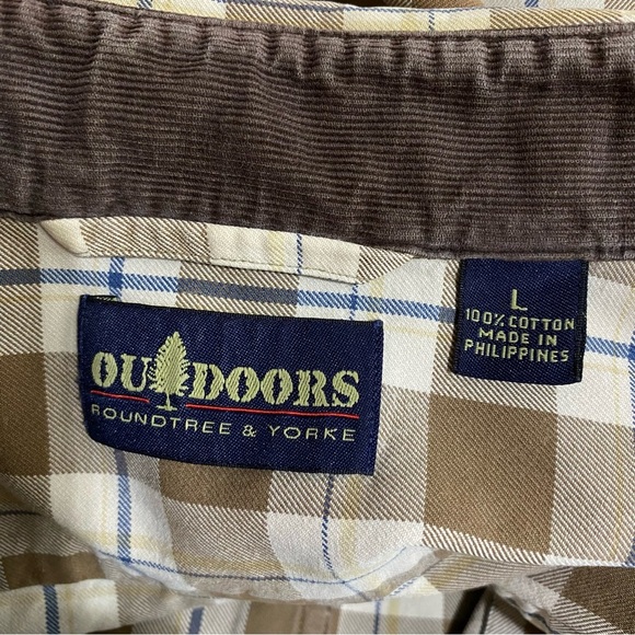 Roundtree & Yorke Outdoors Men’s Tan Plaid Long Sleeve Button Down - Picture 5 of 6